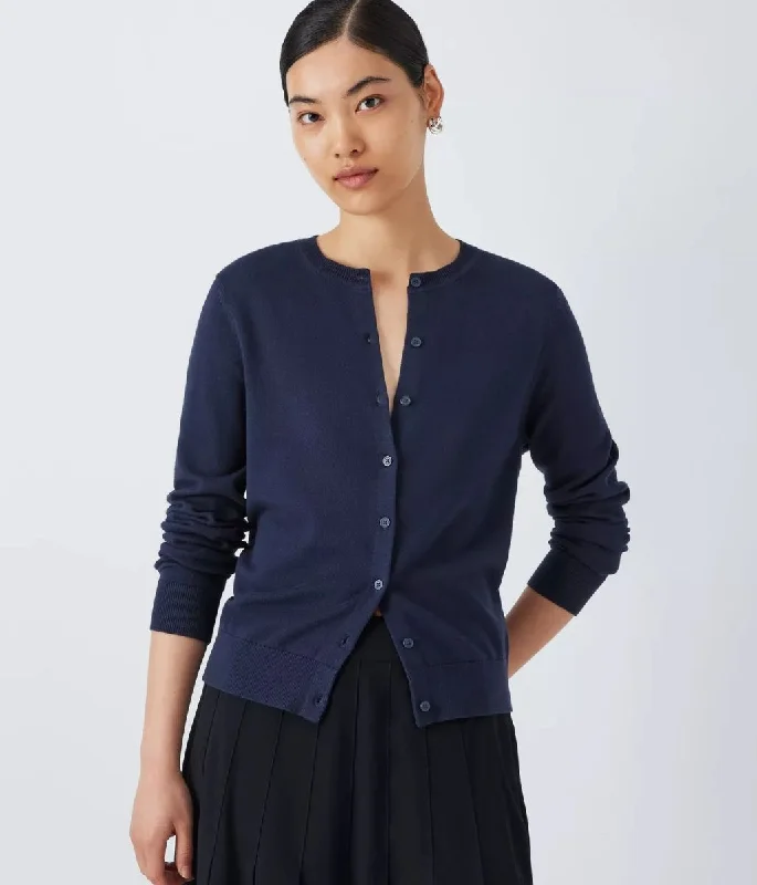 Summer Sale Navy Crew Neck Cotton Cardigan