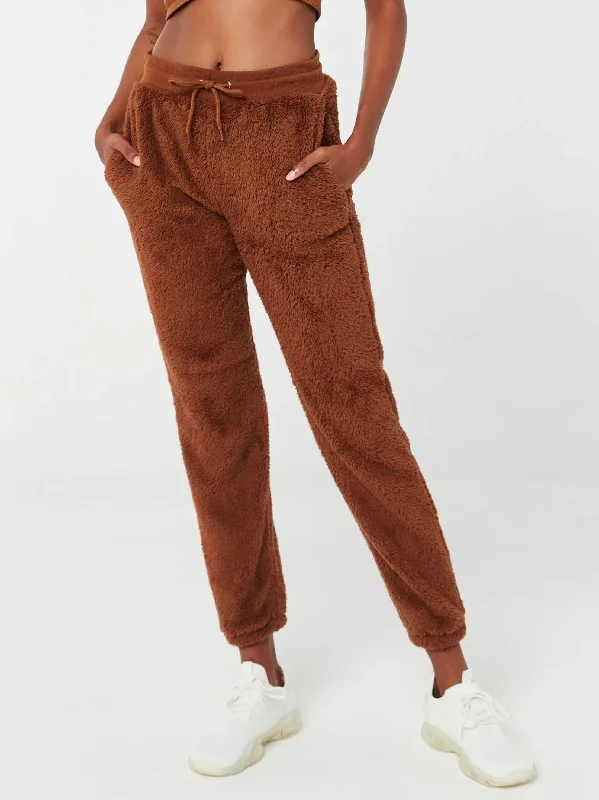 Stylish Savings Women's Faux Fur Casual Pants,Brown