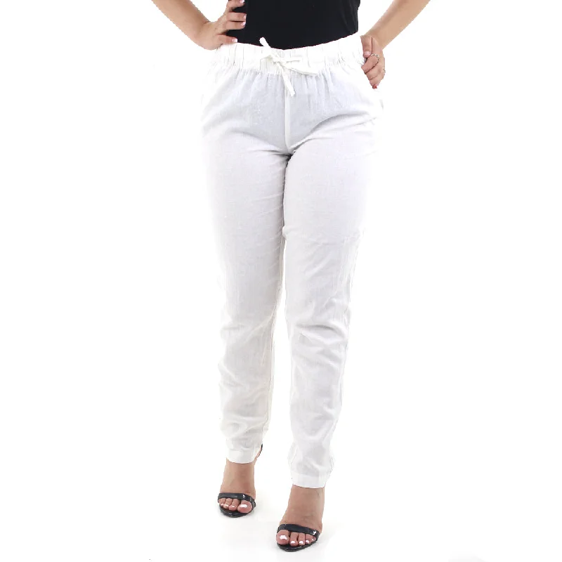 Online Impressions Boutique Women's Drawstring Style Casual Pant,Off White