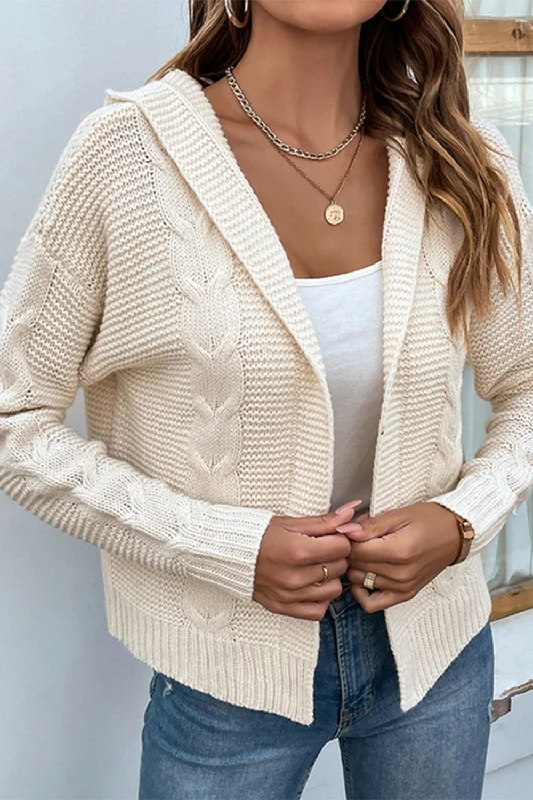 Catch Every Fashion Trend Cable-Knit Dropped Shoulder Hooded Cardigan