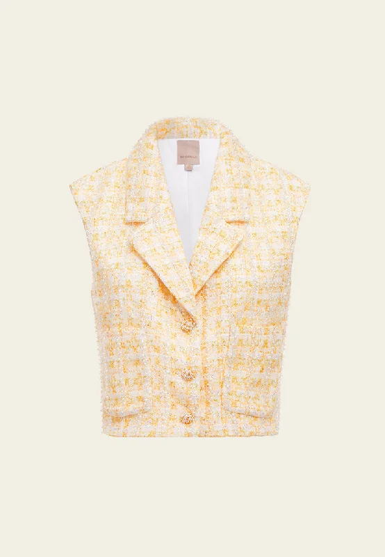 Weekend Sale Yellow Plaid Tweed Lapel Vest