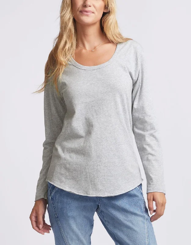 Sporty Streetwear Original Round Neck Long Sleeve T-Shirt - Snow Grey