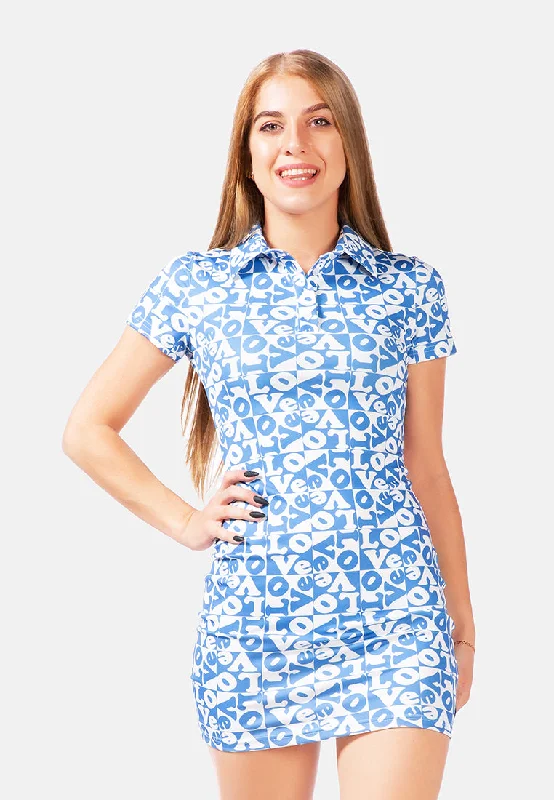 Current Trends Printed Mini Bodycon Polo Dress