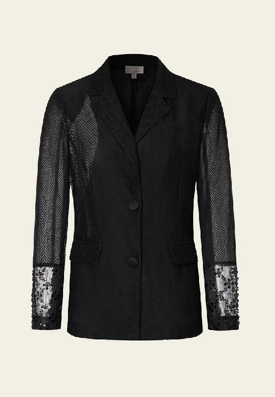 Women Apparel Black Embellished Mesh Blazer