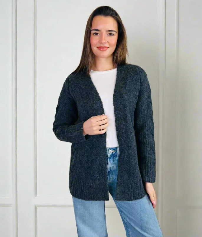 Bundle Offer Charcoal Cable Contrast Open Cardigan