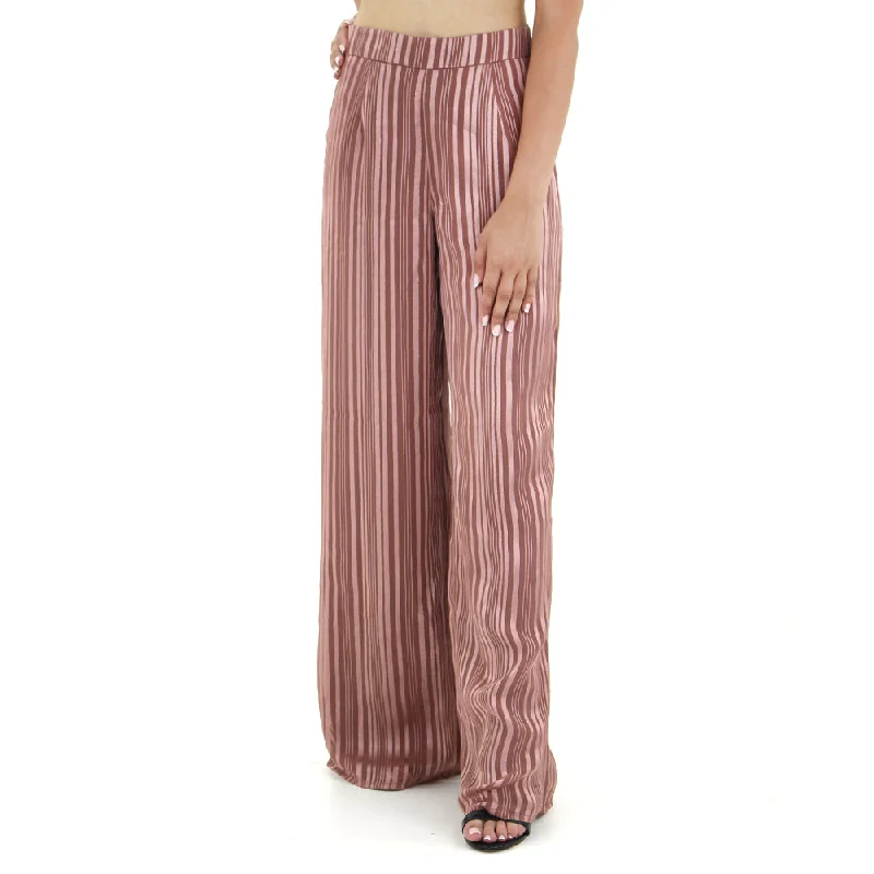 Luxe Women's Fashion Women's Striped Chiffon Classic Pant,Rosewood