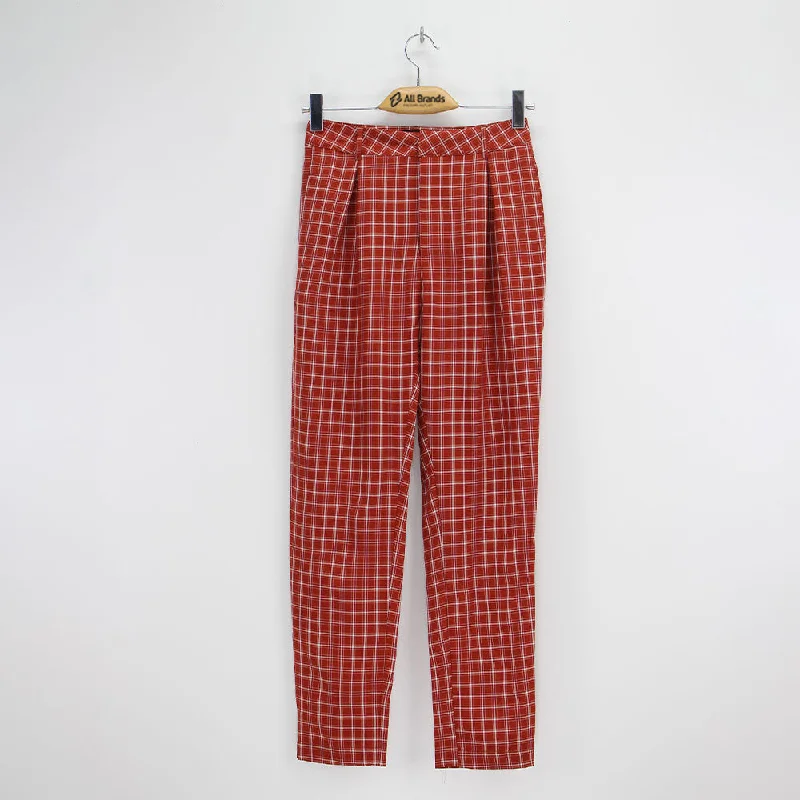 Current Trends Women's High rise Plaid Classic Pant,Brick