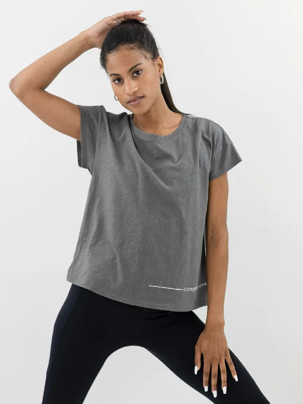 Season Appropriate Women's Collection CorePower Yoga Charcoal Boxy Tee