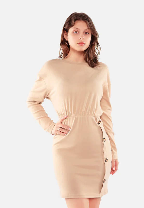 Chic Wardrobe Fitted Button Detail Bodycon Dress