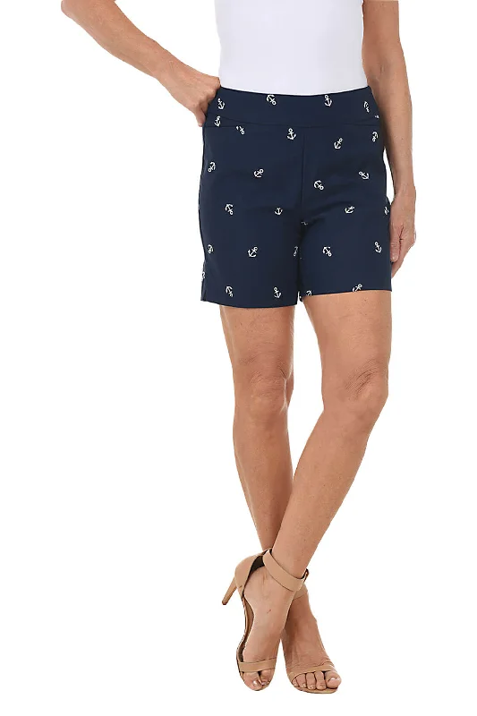 Fashion Forward Outfits Embroidered Anchors Pull-On Stretch Short