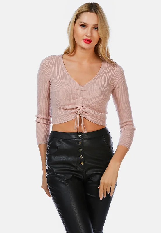 Fashion Forward Long Sleeve Drawstring Ruched Top