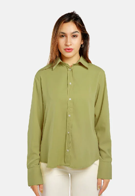 Women Apparel Basic Long Sleeved Collared Shirt