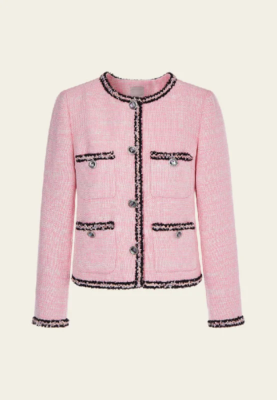 Athleisure Wear Black Trimmed Pink Tweed Jacket