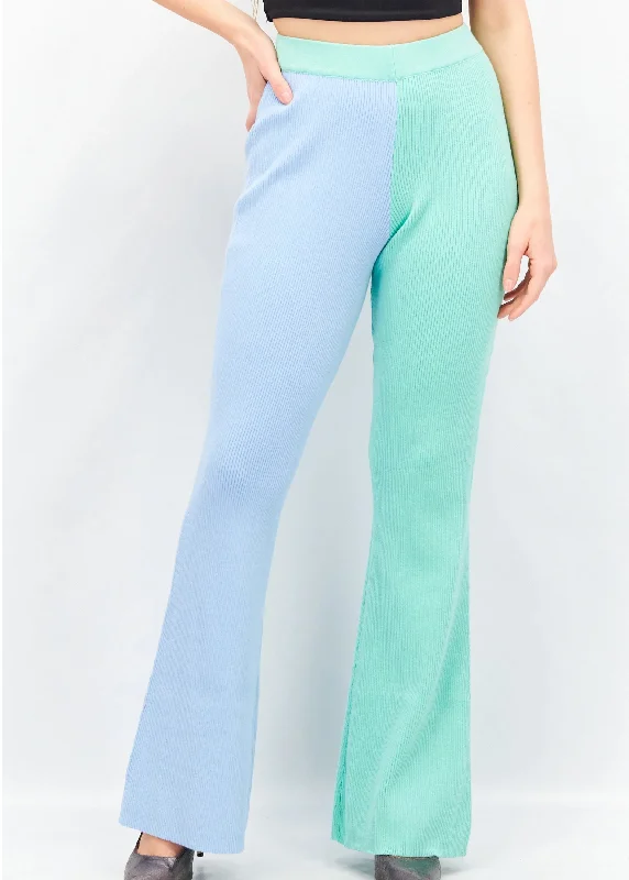 Evening Elegance Women's Colorblocked Flare Pants,Green/Blue