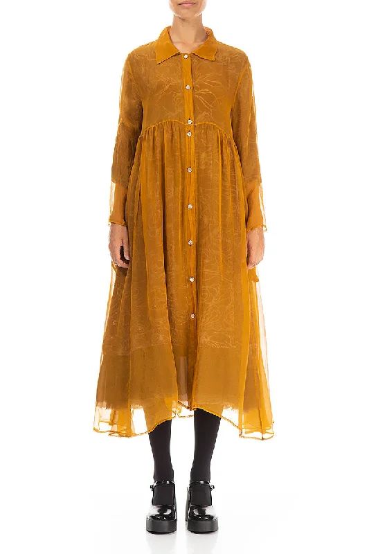 Comfortable Chic Long Yellow Ochre Silk Chiffon Jacket