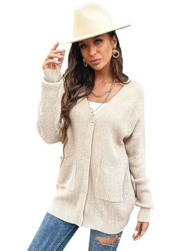 Timeless Elegance Redefined Button Pocket Women Cardigan Sweater