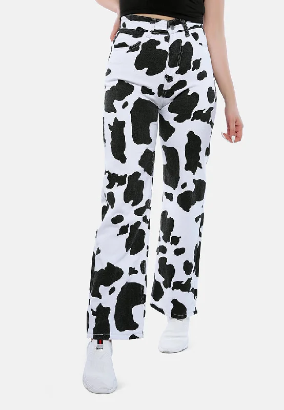 Bold Fashion Cow Print Wide Pants