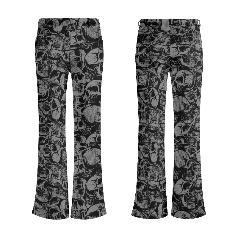 Fashion Sale Womens Black Skulls Print Elegant Flare Pants