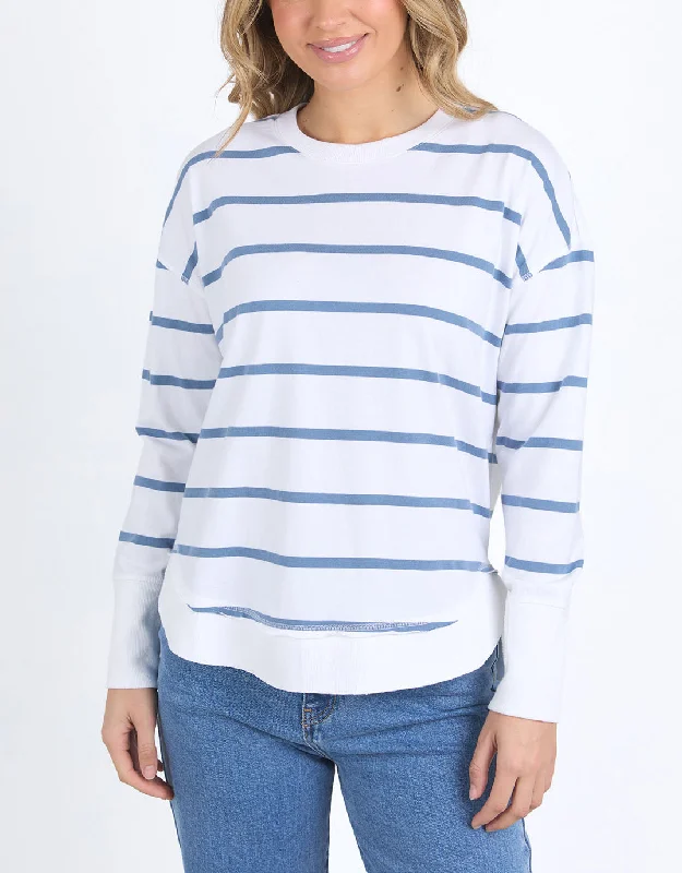 Best Online Women's Boutiques Farrah Stripe Long Sleeve - White/Cornet Blue Stripe