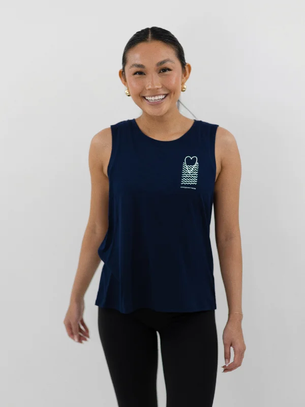 Clothes Women CorePower Yoga Heart Navy Muscle Tank