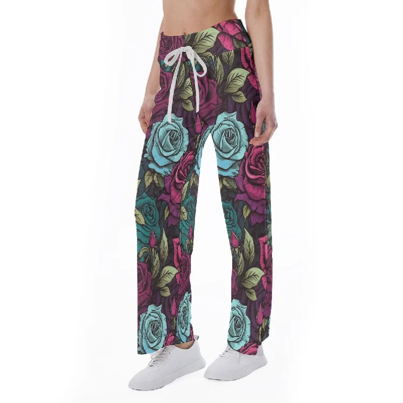 Casual Chic Women's Gothic Floral High-waisted Straight-leg Pants