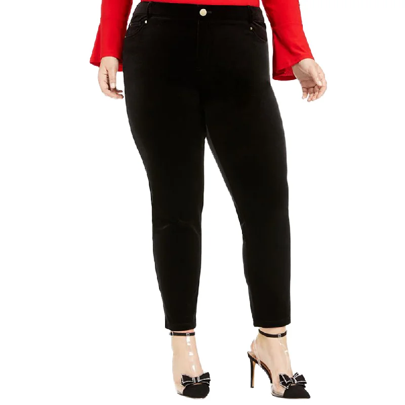 Women Wear Online Women's Curvy Velvet Skinny Pant,Black