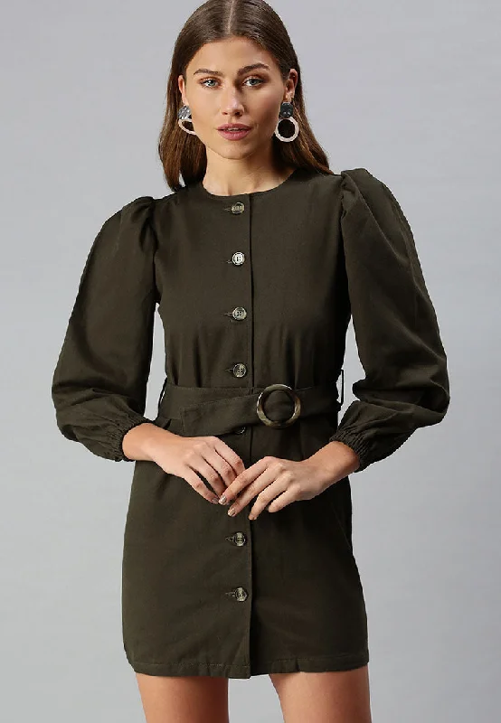 Everyday Wear Puff Sleeve Mini Shirt Dress