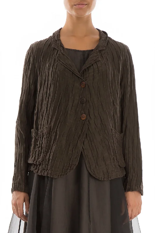 Flash Sale, Don't Miss Short Crinkled Chocolate Brown Silk Linen Jacket