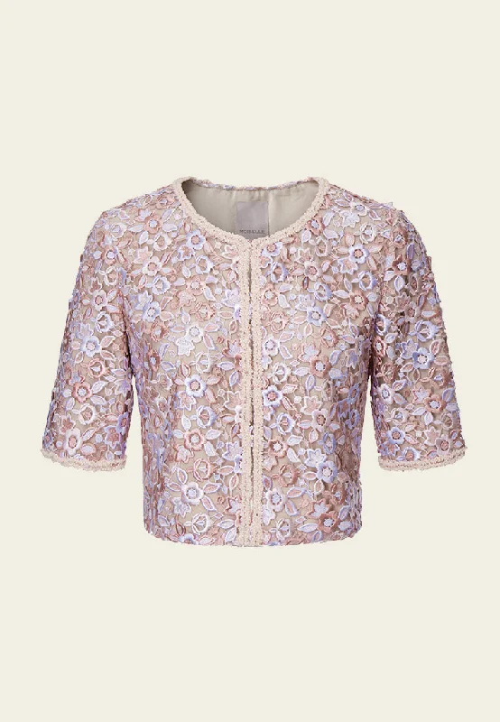 VIP Member Discount Pink Lace Mid-sleeves Crop Jacket