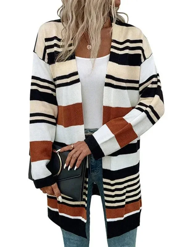 Special Offer Color Block Long Ladies Cardigan Sweater