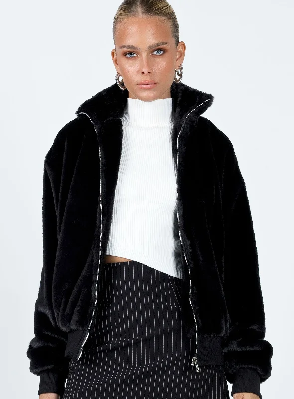 Latest Trends Cloyne Faux Fur Bomber Jacket Black