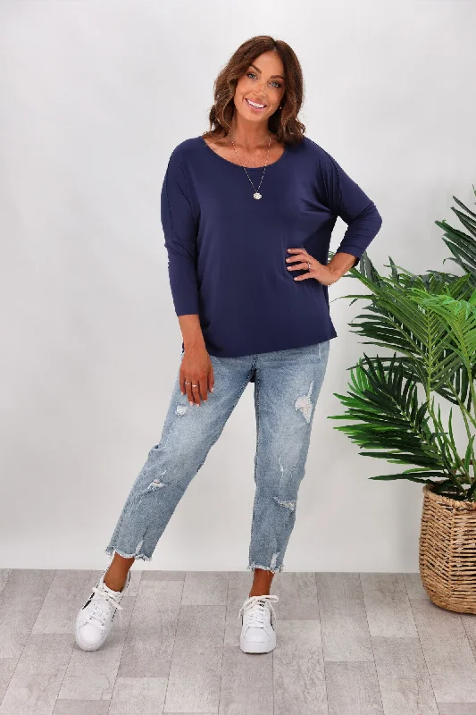 Style Breakthroughs Betty Basics Milan 3/4 Sleeve Tee In Navy