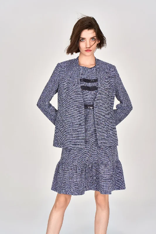 Timeless Classics Midnight Blue V-neck Tweed Jacket