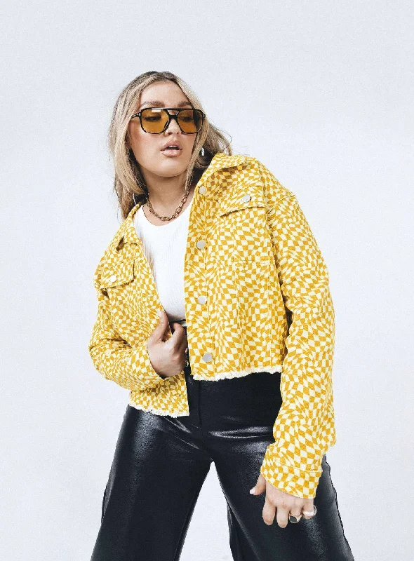 Catch Every Fashion Trend Trippy Waves Cropped Jacket Yellow