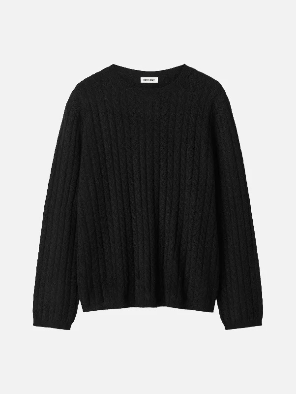 Edgy Fashion Oversized Cable Cashmere Sweater in Black