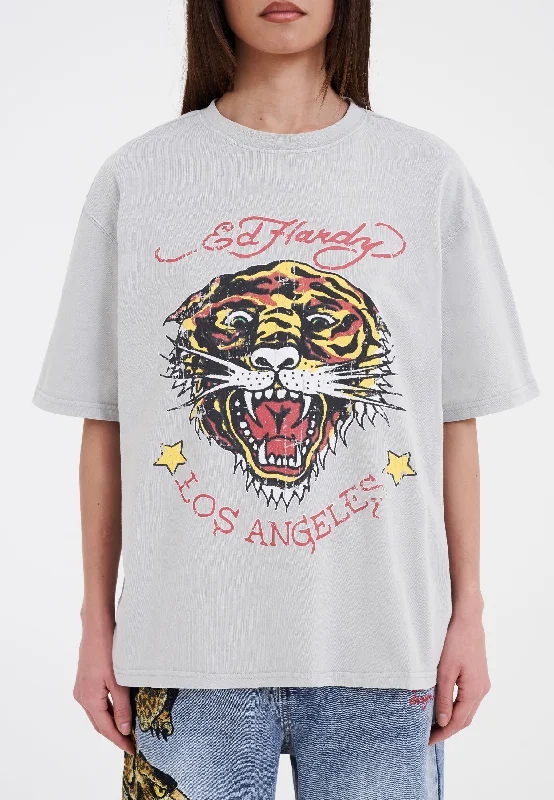 Sophisticated Style Womens La-Tiger-Vintage Tshirt Top - Grey