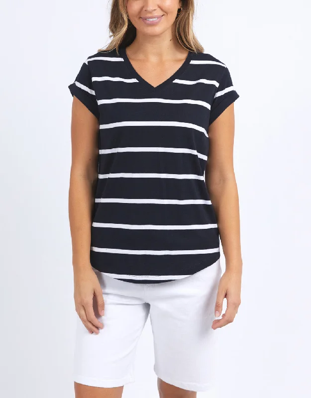 Online Boutique Clothing Manly Stripe Vee Tee - Navy & White Stripe