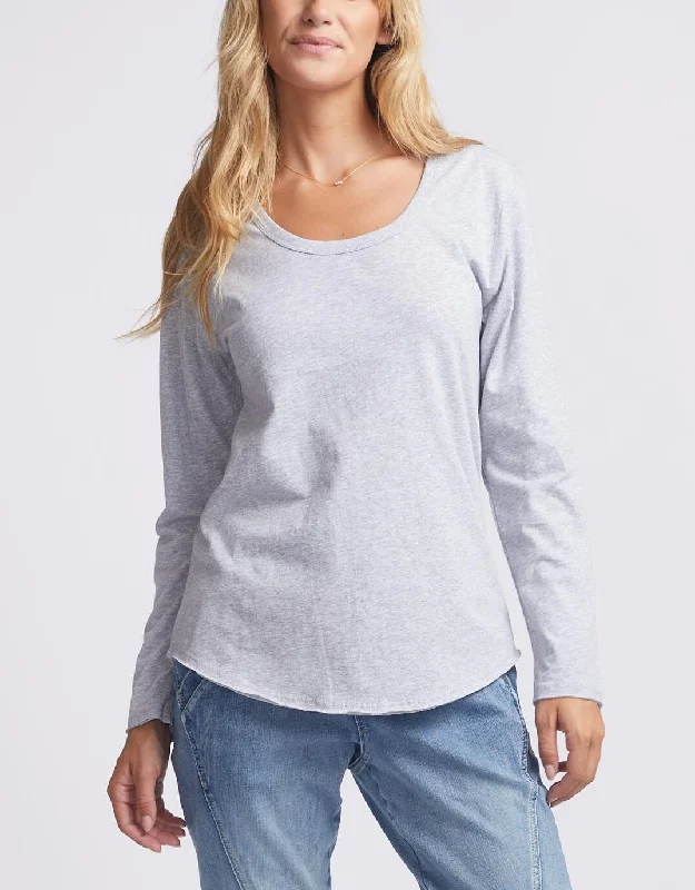 City Fashion Original Round Neck Long Sleeve T-Shirt - Grey Marle