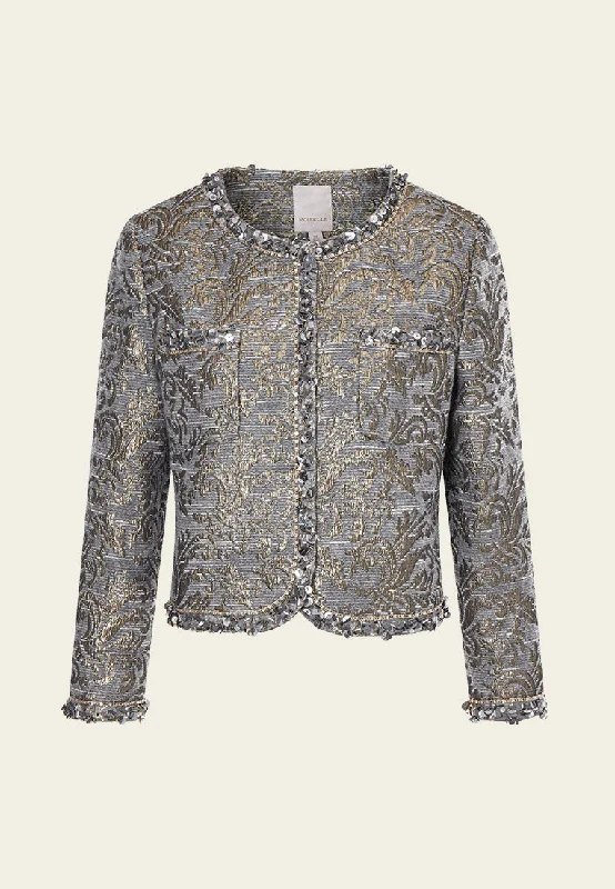 Fashion Forward Outfits Jacquard Pattern Cropped Jacket