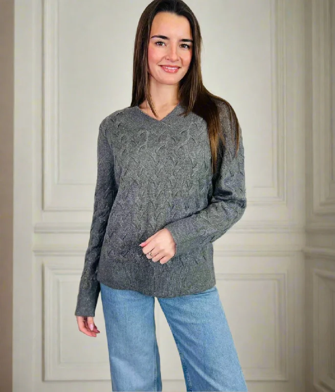 Online Boutiques Best Grey Sparkle Cable Knit Jumper