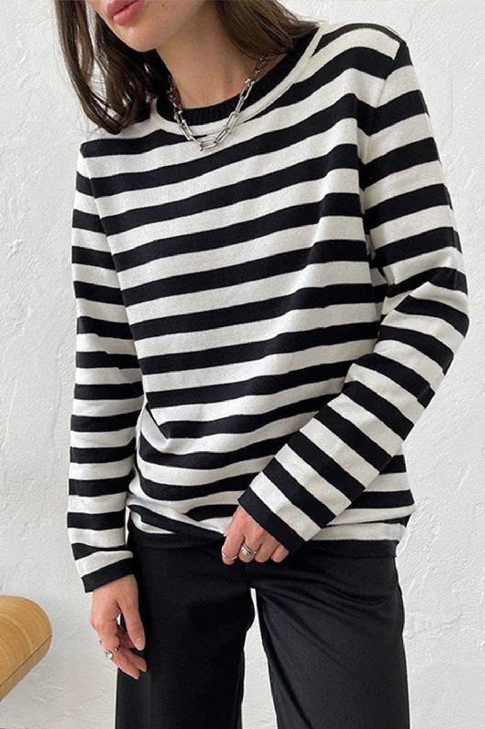 Effortless Everyday Wear Striped Round Neck Long Sleeve Sweater