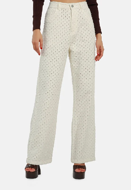 Chic Casual Style Textured High Waist Pants