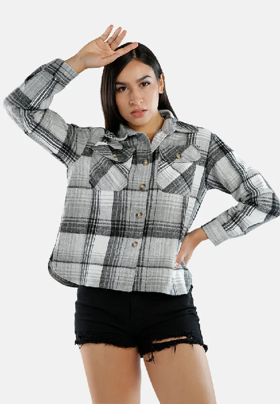 Eclectic Fashion Long Sleeves Flannel Check Shacket