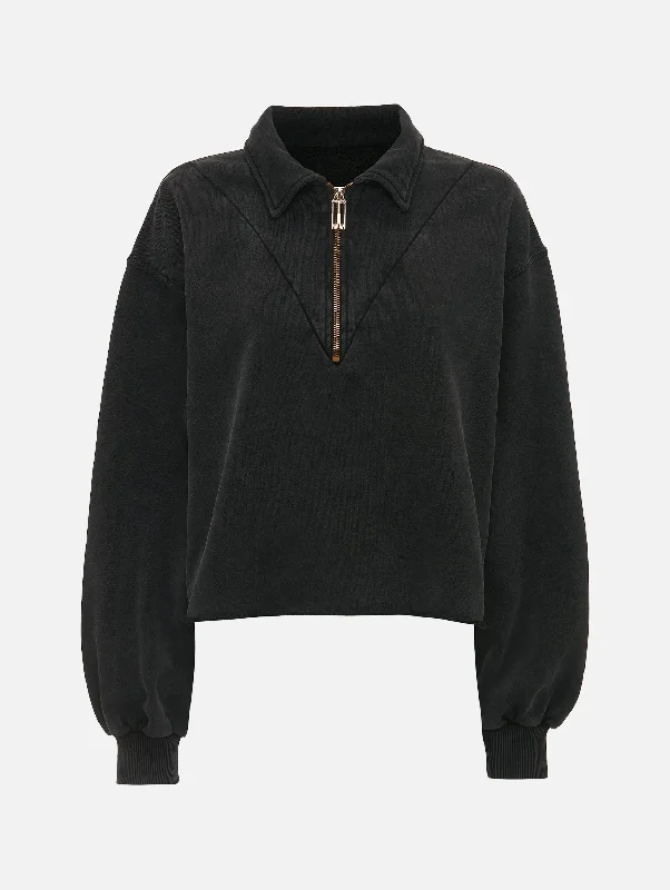 Boutique Styles Half Zip Sweatshirt in Black