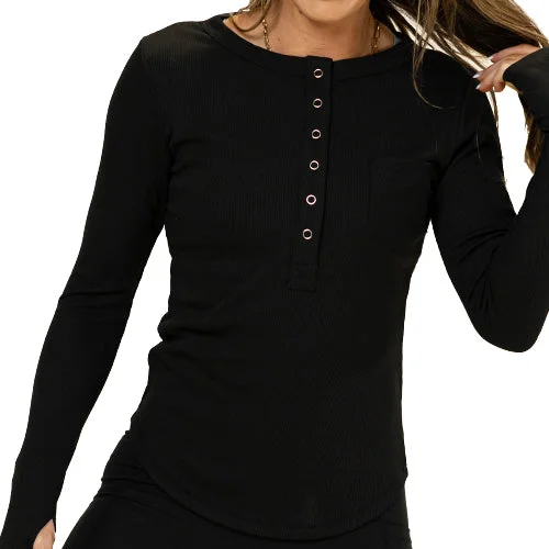 High-Quality Women’s Fashion Dresses Henley Long Sleeve | Black