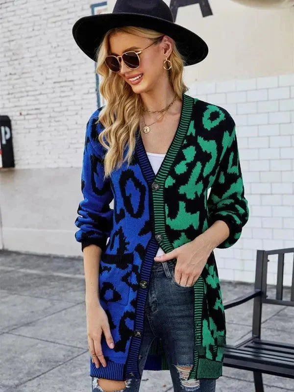 Chic And Comfortable Mid-Length Leopard Knitted Cardigan Sweater