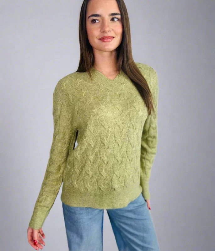 Online Boutiques Green Sparkle Cable Knit Jumper