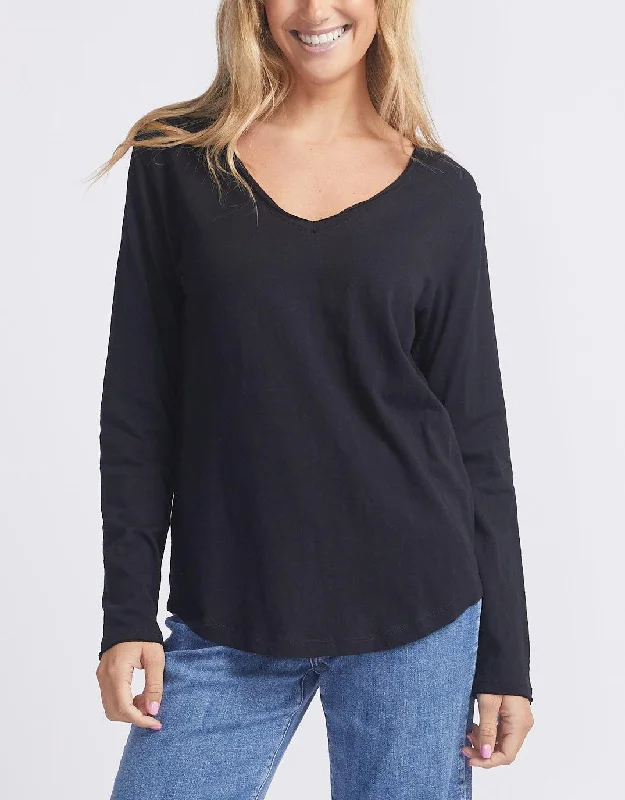 Graceful Fashion Original V-Neck Long Sleeve T-Shirt - Black