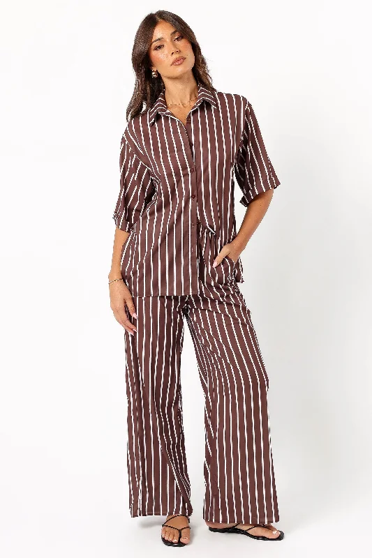 Wardrobe Essentials Lexa Pant Set - Chocolate Cream Stripe