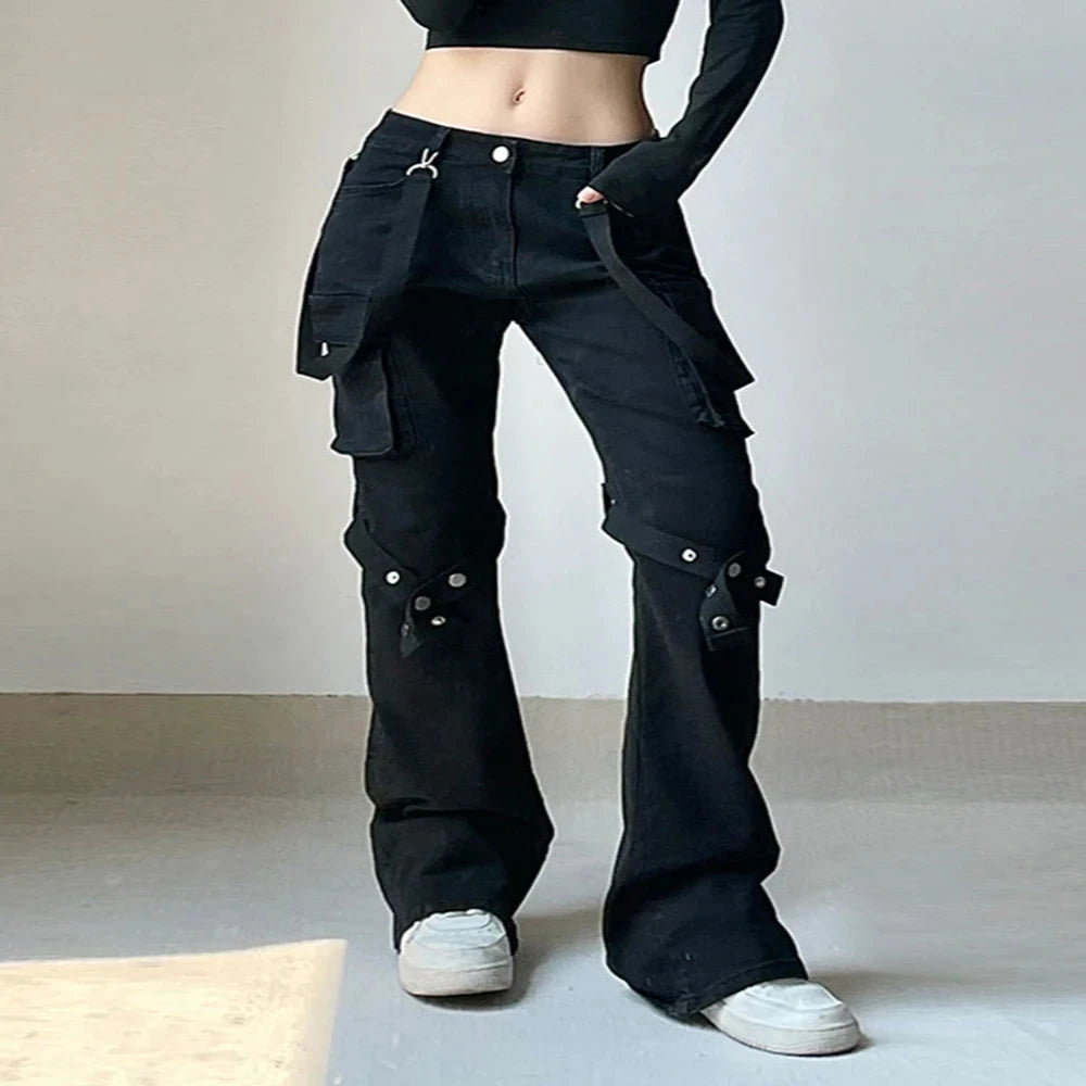 Fresh Styles, Fresh Deals Women's Dark Academia Gothic Metal Buckle Leg Ring Pants